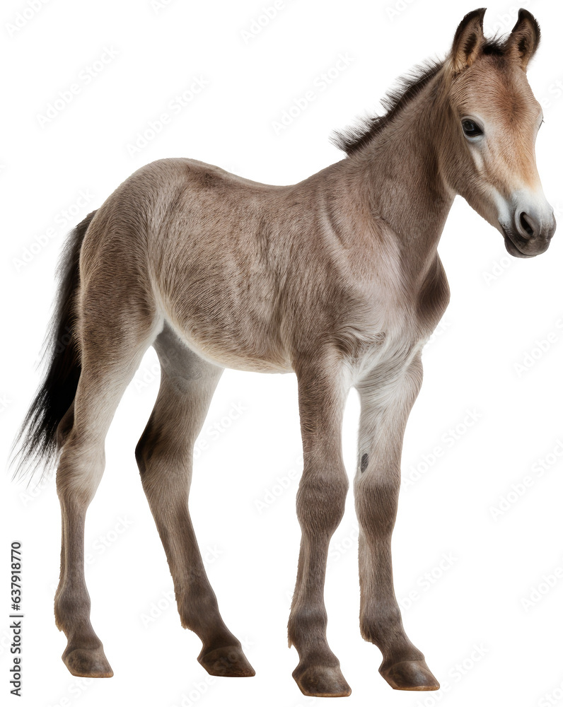 Cute brown domestic horse foal isolated on a white background as transparent PNG, animal Cute brown domestic horse foal isolated on a white background as transparent PNG, animal