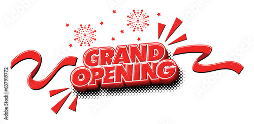 Grand opening invitationt template with burst of firework. Ribbon cutting ceremony. Vector on transparent background