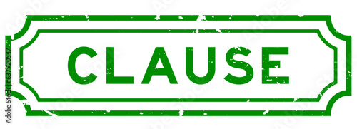 Grunge green clause word rubber seal stamp on white background