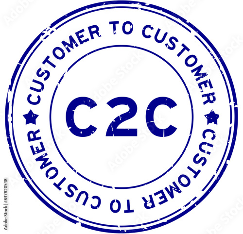 Grunge blue C2C customer to customer word round rubber seal stamp on white background