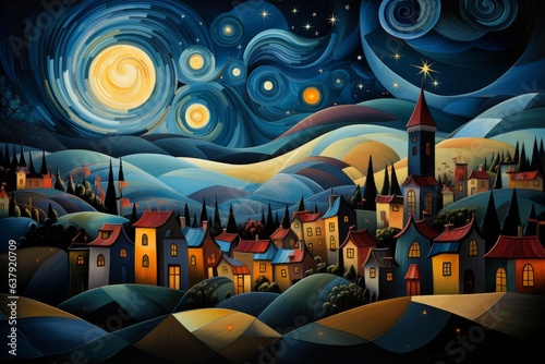 Blue starry night. Beautiful illustration picture. Generative AI