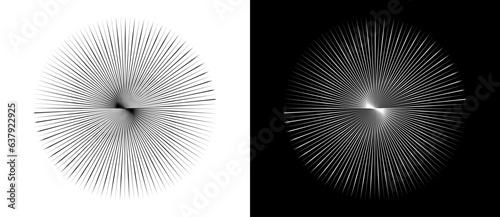 Abstract background with lines in circle. Creative spiral as logo or icon. Black lines on a white background and white lines on the black side.