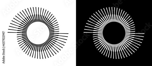 Spiral with lines as dynamic abstract vector background or logo or icon. Yin and Yang symbol. Black lines on a white background and white lines on the black side.