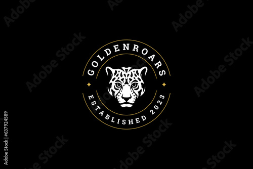 Leopard face strong African feline predator head minimalist logo design template vector flat