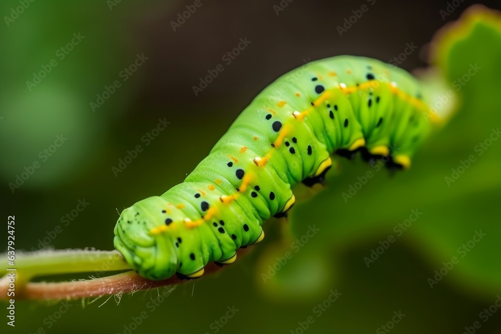 A vibrant caterpillar on a lush green leaf A vibrant caterpillar on a lush green leaf