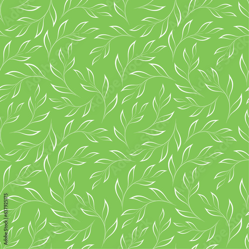 White leaves on green background. Vector seamless pattern. Best for textile, wallpapers, wrapping paper, package and web design.