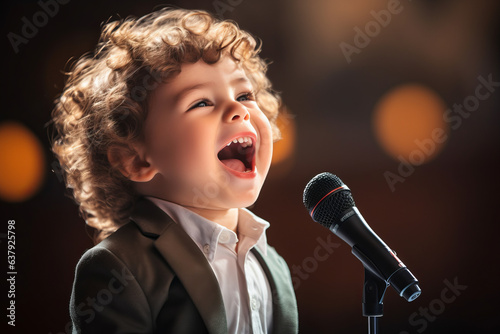 Boy kid singing with a mic
