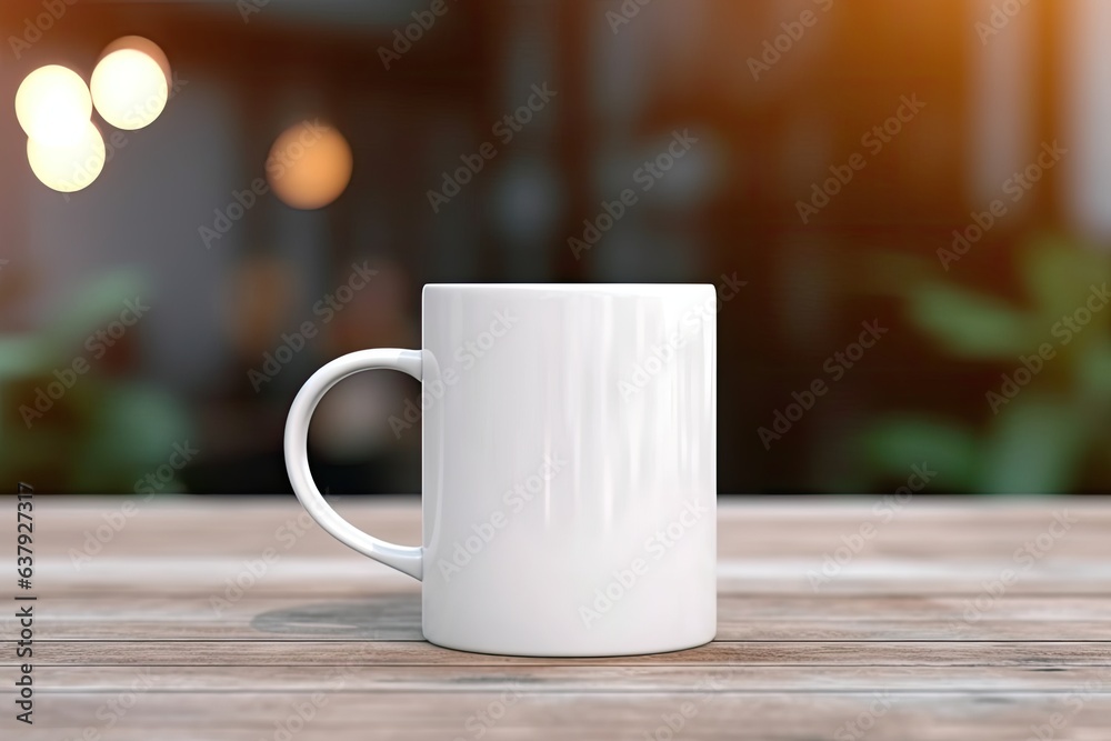 White blank mug mockup photo realistic illustration - Generative AI. White blank mug mockup photo realistic illustration - Generative AI.