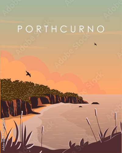 Porthcurno Cornwall travel poster