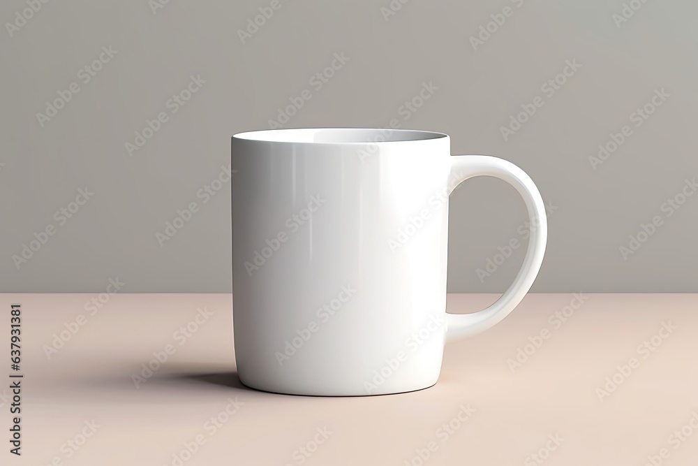 White blank mug mockup photo realistic illustration - Generative AI. White blank mug mockup photo realistic illustration - Generative AI.