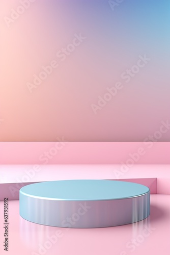 3D Metal surface podium on stage background. geometric shape for product display presentation. Minimal scene for mockup products, stage showcase, promotion display.