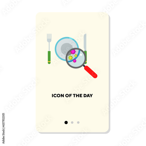 Bacteria and virus on plate flat icon. Cleaning, micro, disease isolated vector. Medicine and hygiene concept. Vector illustration symbol elements for web design and apps