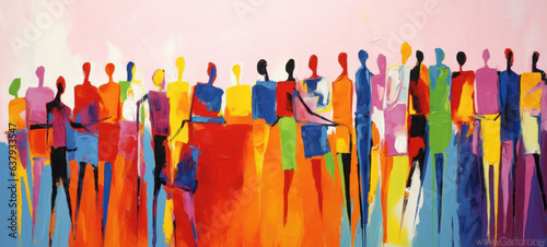 Fototapeta Naklejka Na Ścianę i Meble -  Abstract colorful art watercolor painting depicts a diverse group of people united