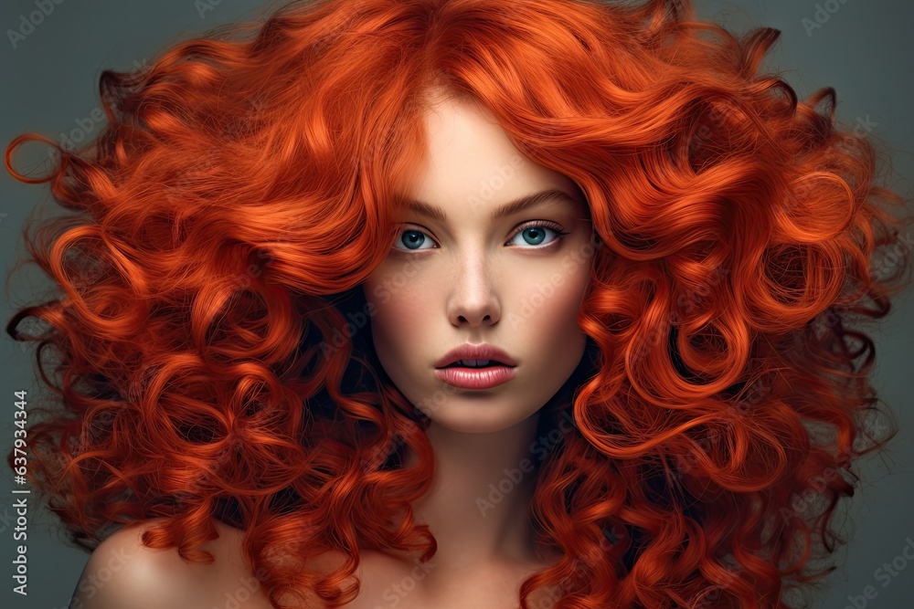 Close-up portrait of an attractive young girl with gorgeous red hair. AI generation. Close-up portrait of an attractive young girl with gorgeous red hair. AI generation.