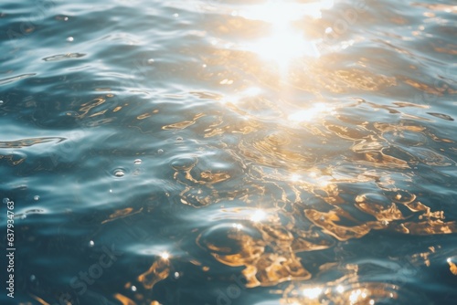 Close up view of water in the ocean with sunshine. Beautiful illustration picture. Generative AI © standret