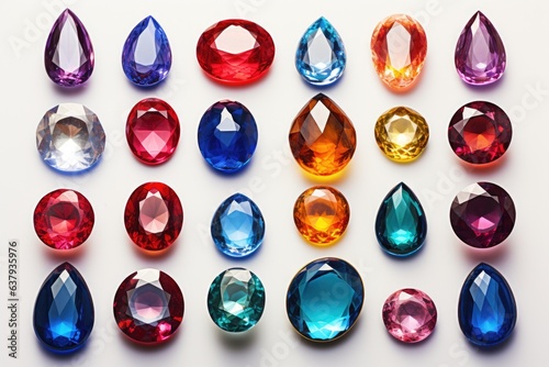 Collection of raw natural gem crystals, multicolored