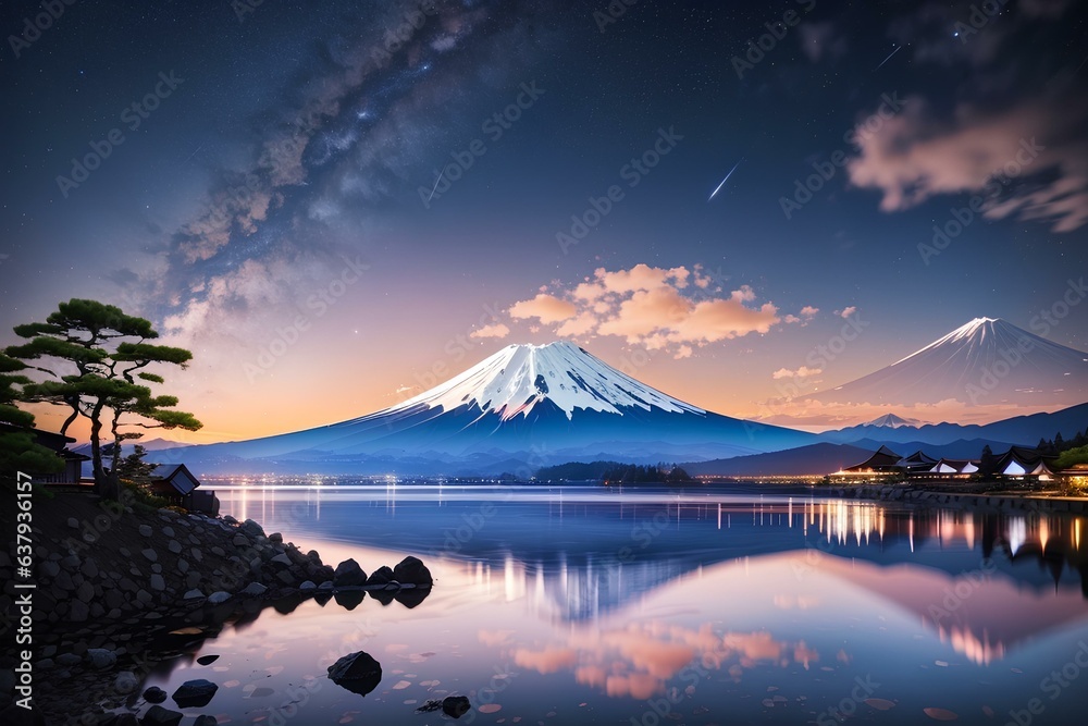 mountain, lake, landscape, water, nature, sky, mountains, reflection, cloud, clouds, snow, travel, mount, morning, river, sea, tourism, forest, Japan, volcano, wilderness, trees, view, outdoors, mt