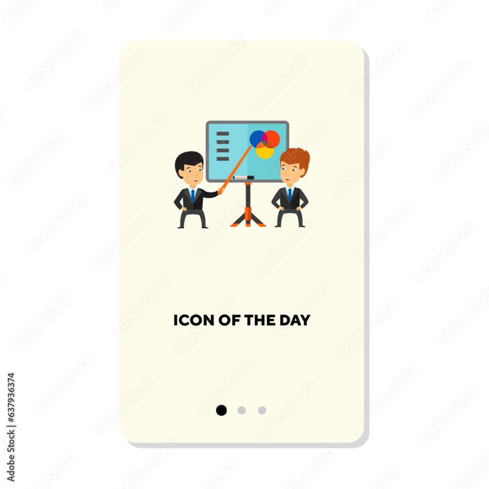 Business presentation flat vector icon. Speakers near whiteboard or with tablet isolated sign. Presentation concept. Vector illustration symbol elements for web design and apps Business presentation flat vector icon. Speakers near whiteboard or with tablet isolated sign. Presentation concept. Vector illustration symbol elements for web design and apps
