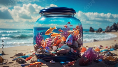 fish On the beach in an unopenable dream magical aquarium