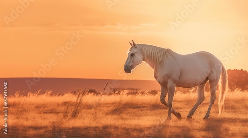 Animal photography horse with natural background in the sunset view  AI generated image