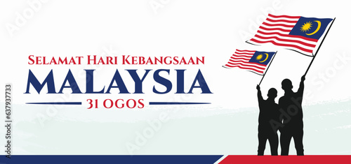 Selamat Hari Kebangsaan Malaysia. 31 Ogos (Translate:  Happy National Day of Malaysia. August 31). Vector Illustration and Logo.