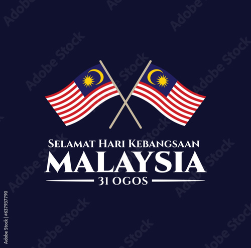 Selamat Hari Kebangsaan Malaysia. 31 Ogos (Translate:  Happy National Day of Malaysia. August 31). Vector Illustration and Logo.