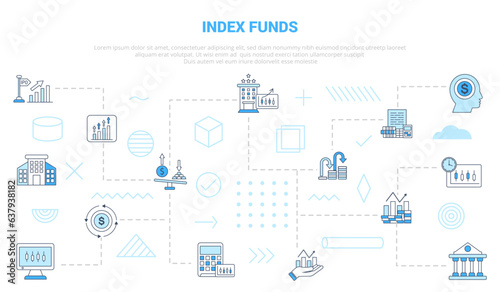 index funds concept with icon set template banner with modern blue color style