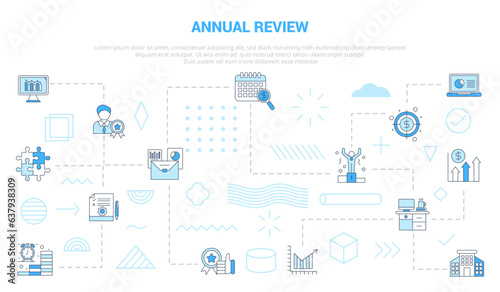 annual review concept with icon set template banner with modern blue color style