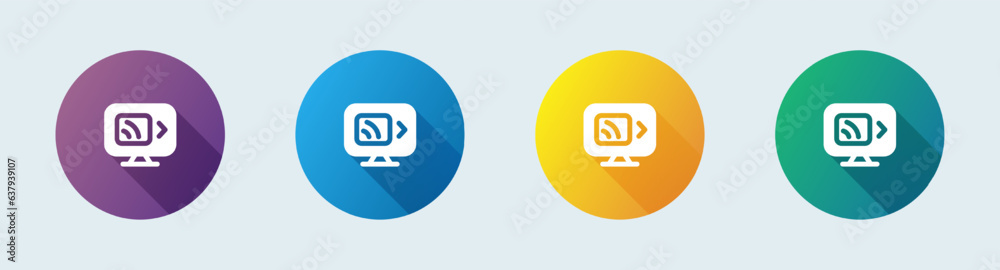 Screen mirroring solid icon in flat design style. Wireless display signs vector illustration. Screen mirroring solid icon in flat design style. Wireless display signs vector illustration.