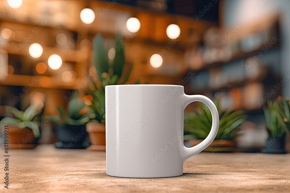 White blank mug mockup photo realistic illustration - Generative AI. White blank mug mockup photo realistic illustration - Generative AI.
