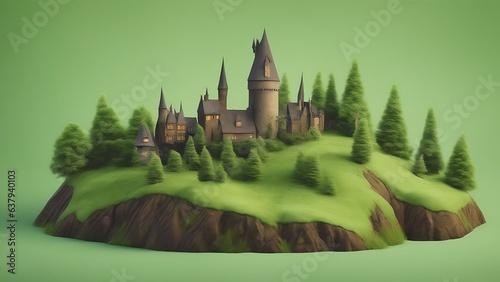 3D Cute Hogwarts And Beautiful Green Hill Wallpaper