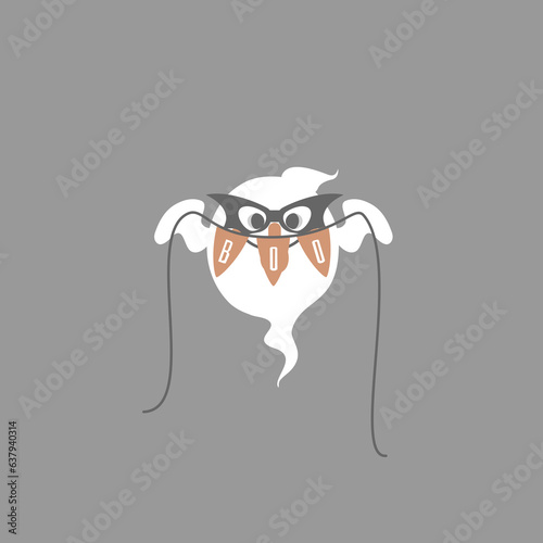happy halloween holiday festival with ghost and boo text, flat vector illustration cartoon character design