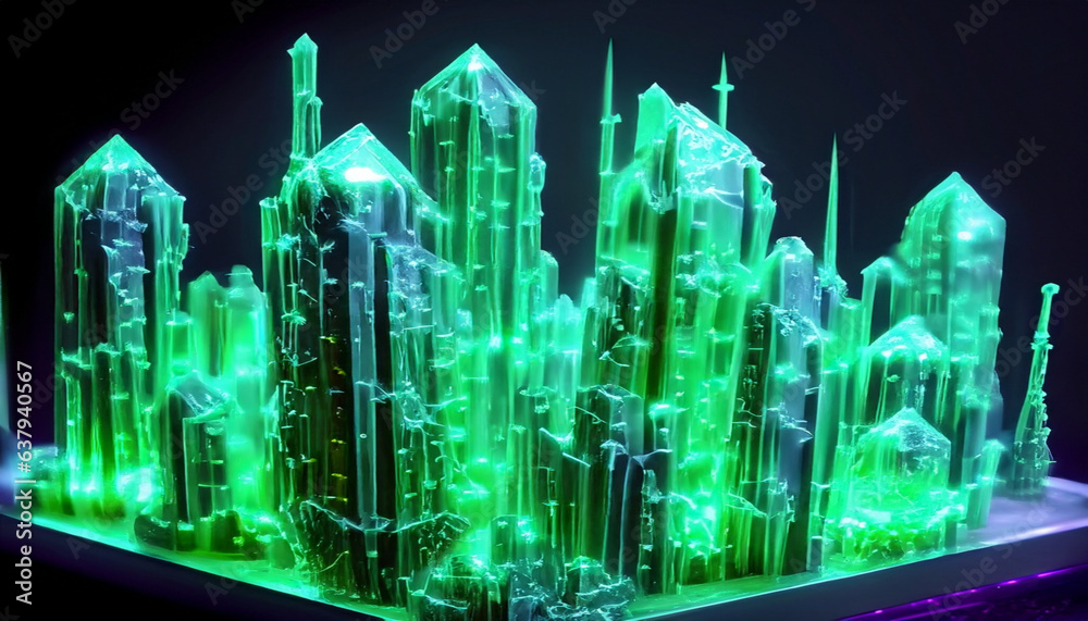 glowing green  crystal city