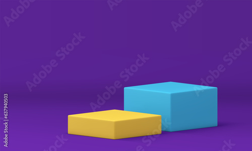 3d podium two squared platform abstract stairs bright showroom display realistic vector illustration