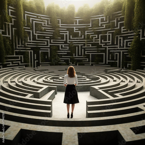 A Woman Standing at the Beginning of a Maze