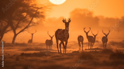 Animal wildlife photography deer with natural background in the sunset view  AI generated image