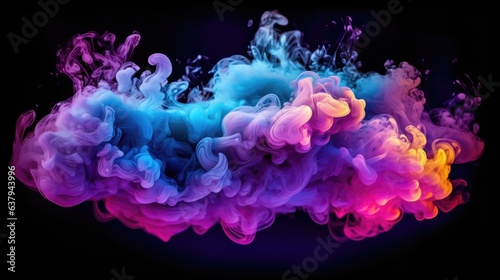 Neon blue and purple colorful smoke clouds. Generative AI © Elen Nika