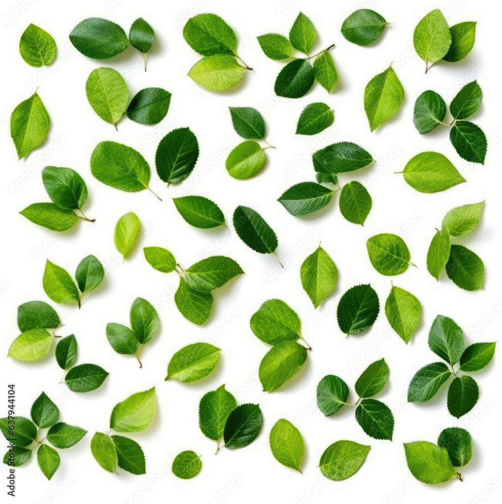 Green leaves of plum tree, isolated on white background