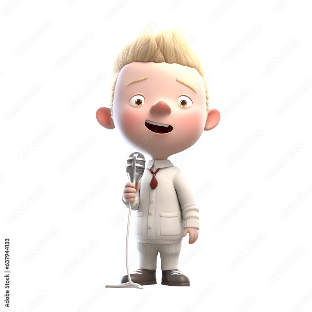 Boy with microphone isolated on a white background. 3d rendering.