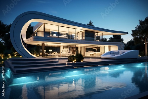 Modern house with Swimming pool. Luxury mansion house. Modern minimalist villa.