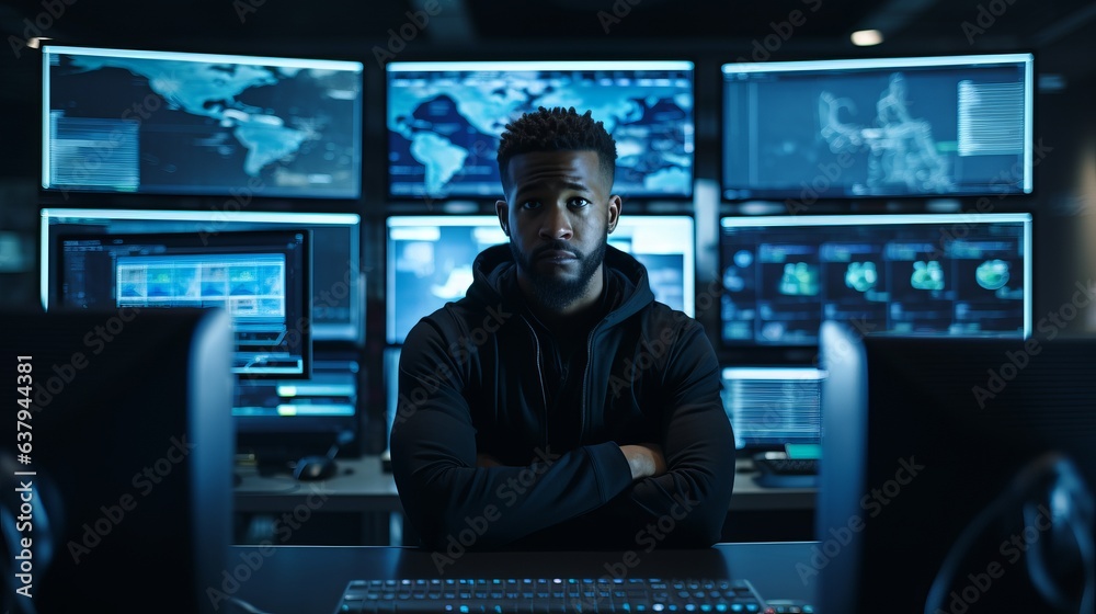 IT specialist indoors with display. Beautiful illustration picture. Generative AI IT specialist indoors with display. Beautiful illustration picture. Generative AI