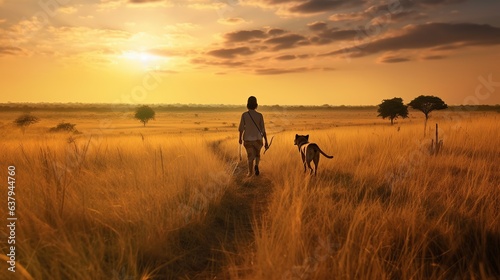 Animal wildlife photography dog with person natural background in the sunset view  AI generated image