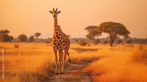 Animal wildlife photography giraffe with natural background in the sunset view  AI generated image