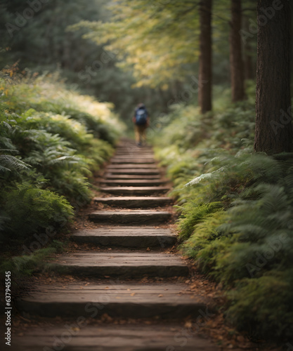 A path in the forest with wooden steps