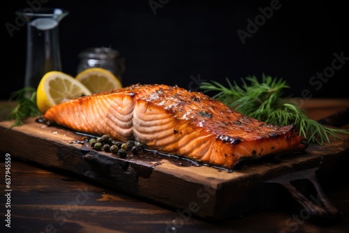 grilled Salmon slice isolated on white background, AI Generated