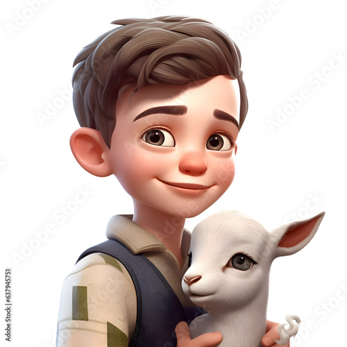 3D Render of a teenager with a white goat on a white background