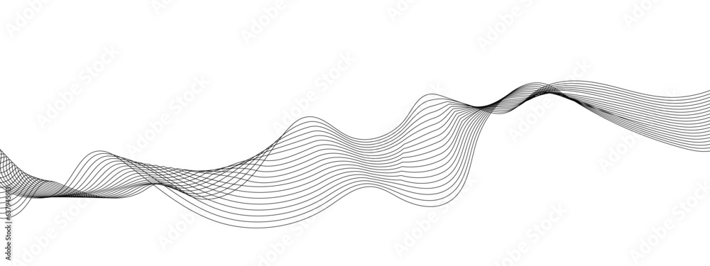 Abstract grey smooth element wavy modern curve lines on transparent background. Digital frequency track equalizer. Abstract frequency sound wave lines, twisted curve lines and technology background.