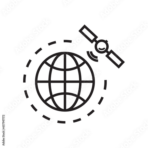 Artificial satelite in orbit around earth. Satellite vector icon, logo and illustration