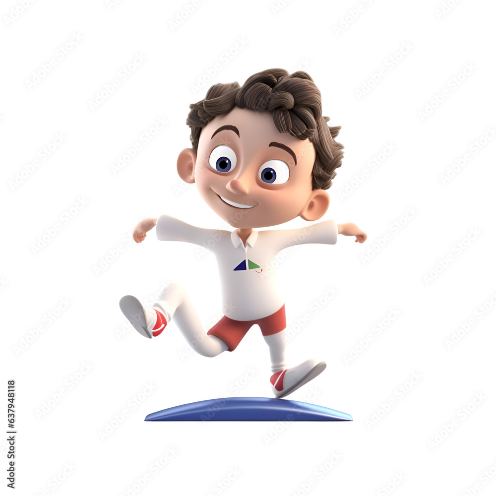 3D illustration of a cartoon character,running on a surfboard 3D illustration of a cartoon character,running on a surfboard