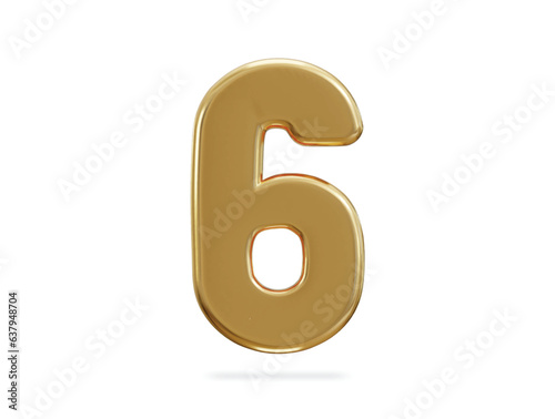 3d rendering of golden number 6 photo